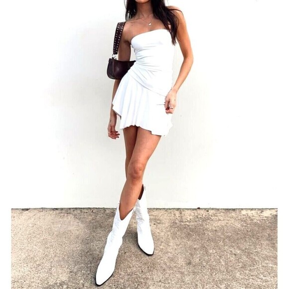 New Princess Polly Adonis Womens Sz 4 White Mini Dress Recycled Nylon Stretch R4 - Picture 1 of 12